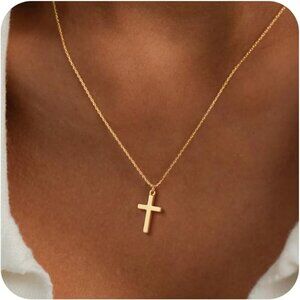 Women 03 Small Cross - Gold 14K Gold Silver Cross Necklace - Non Tarnish Jewelry